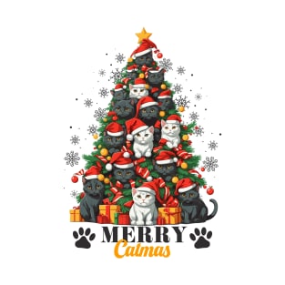 Merry Catmas Cute Christmas Tree Cats T-Shirt