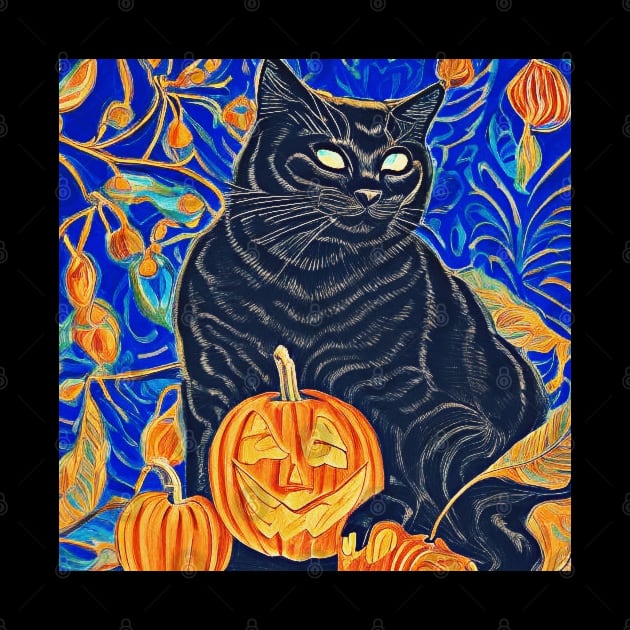 Retro Black Cat And Jack O Lantern by Black Cat Alley