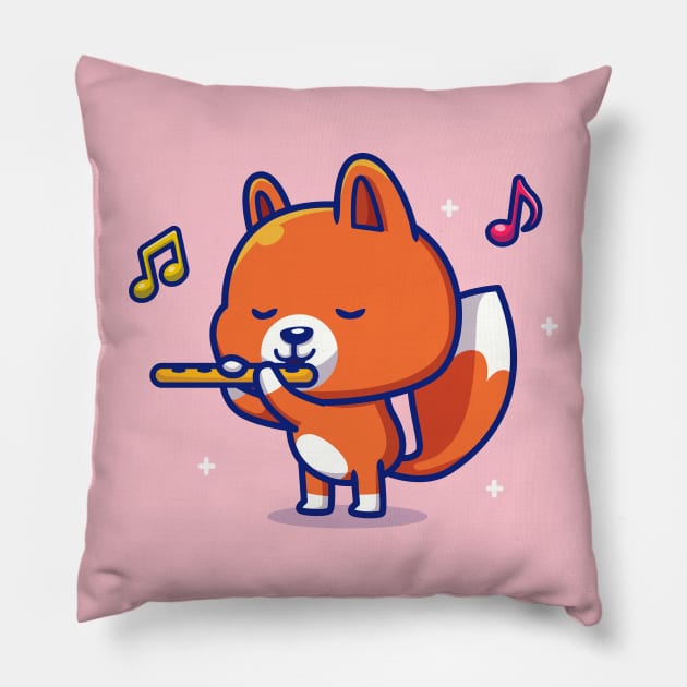 Cute Fox Playing Flute Music Pillow by Catalyst Labs