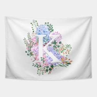 botanical monogram alphabet K hydrangea flowers Tapestry