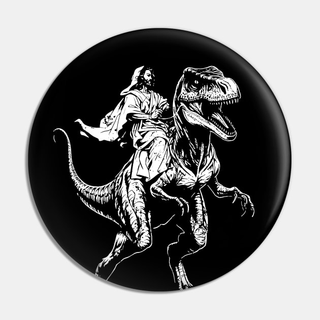 Jesus on a T Rex Dinosaur Funny Pin by Trippycollage