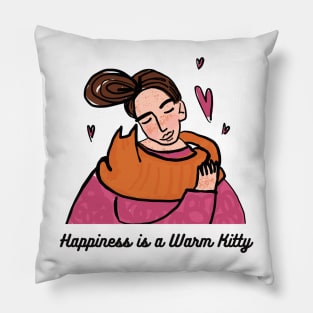 Happines is a warm kitty - Abstract Cat Design Pillow