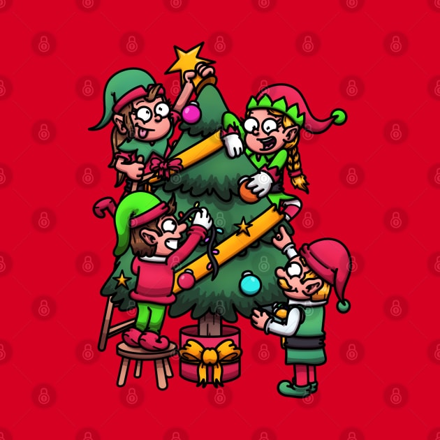 Christmas Elves Decorating Christmas Tree Cartoon by TheMaskedTooner