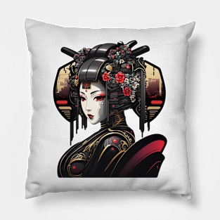 Futuristic Japanese cyberpunk geisha Pillow