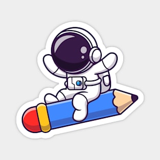 Cute Astronaut Flying With Pencil Rocket Magnet