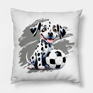 Cute Dalmatian Puppy with Soccer Ball Pillow