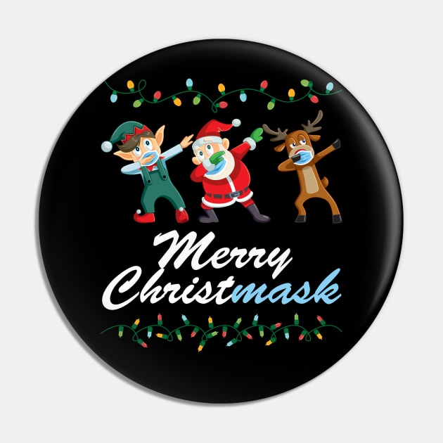 Funny Christmas 2020 Santa Elf Reindeer Dabbing Wearing Mask Gift Pin by nvqdesigns