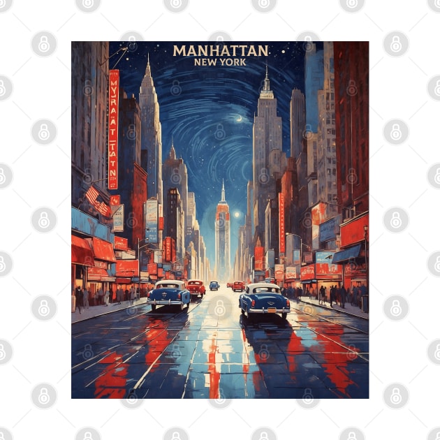 Manhattan New York Starry Night United States of America Tourism Vintage by TravelersGems