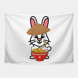 Funny bunny is eating noodles Tapestry