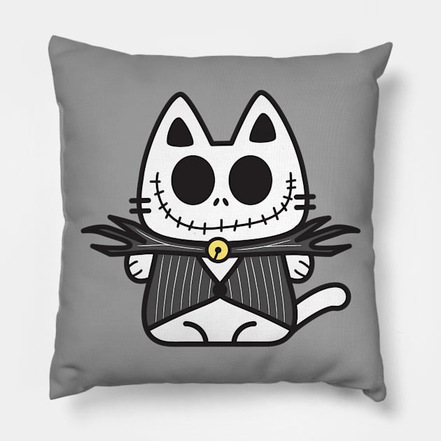 Kitty Skellington Pillow by plattercats