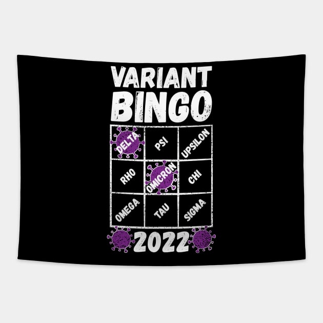 Variant Bingo 2022, a Covid-19 variant bingo card with two variants already marked off Tapestry by RobiMerch