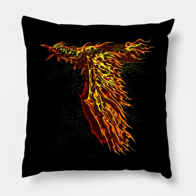 Phoenix Bird On Fire Fantasy Pillow by underheaven