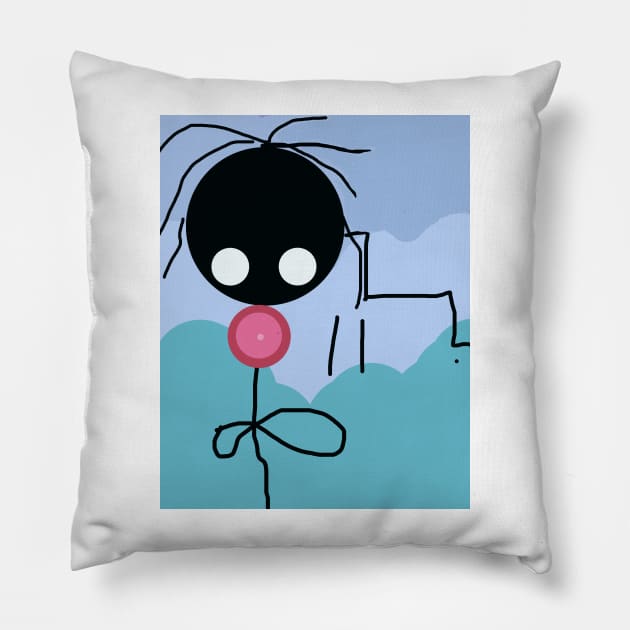 Baby Smells Flower Stick Figure Pillow by Eigo Wild