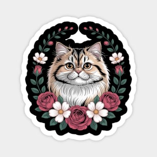Roses Flowers British Longhair Cat Highland Straight Magnet