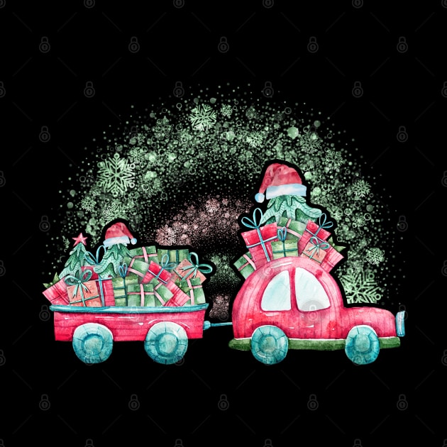 Christmas Farm Tractor Xmas Tree Lights Santa Hat Farmer by Happy Shirt