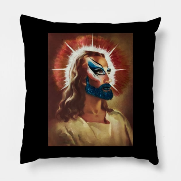 The Higher the Eyebrow Arch, The Closer to God Pillow by Petty Indecencies