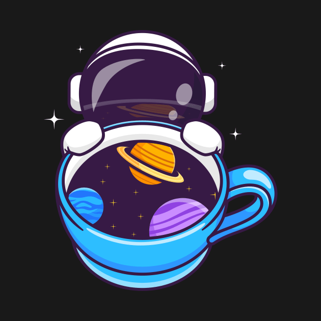 Cute Astronaut With Coffee Space Cup Cartoon by Catalyst Labs