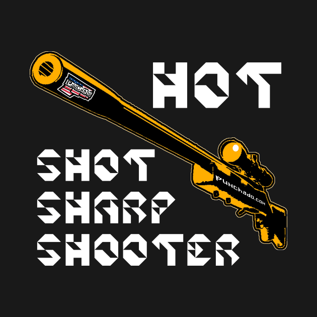 Hot Shot Sharp Shooter, v. Code Orange Wht Text by punchado