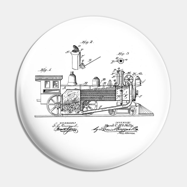 Smoke Consuming Locomotive Vintage Patent Hand Drawing Pin by skstring