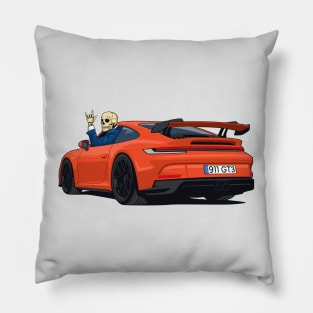 car 911 GT3 with skull man hands metal orange Pillow