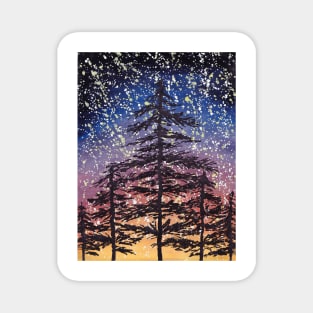 Forest silhouette on starry night Magnet