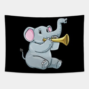 Elephant as musician with trumpet Tapestry