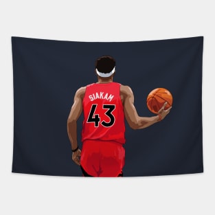 Pascal Siakam with Ball Above Waist Red Qiangy Tapestry