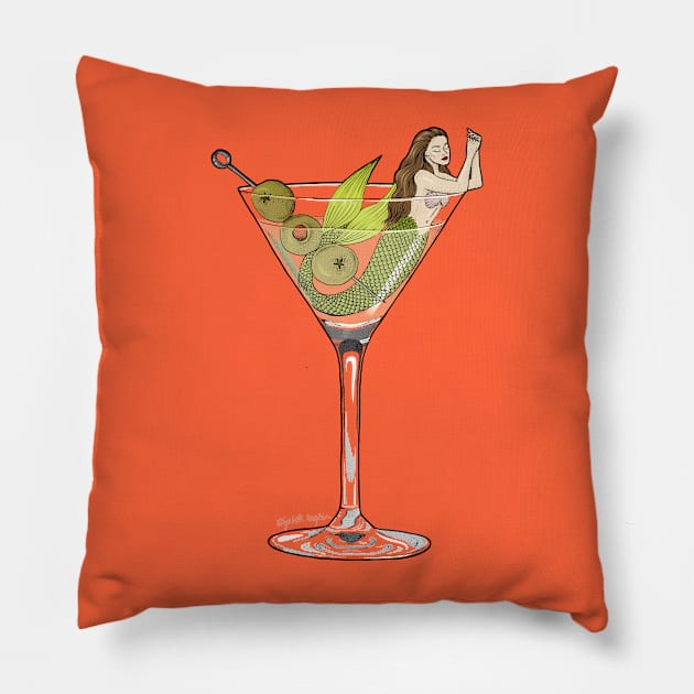 Martini Mermaid Pillow by Elizabeth Weglein Art