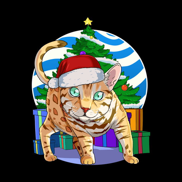 Bengal Cat Santa Christmas Gift by Noseking