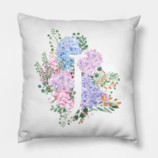 botanical monogram alphabet J hydrangea flowers Pillow