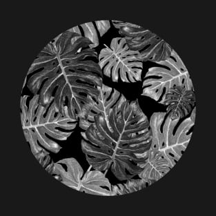 Black and White, Monstera Leaf Jungle Pattern T-Shirt