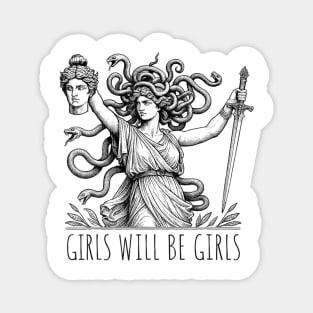 Girls Will Be Girls Funny Witch Tshirt, Funny Feminist Shirt, Vintage Dark Art Tee, Funny Girl Meme, occult aesthetics Magnet