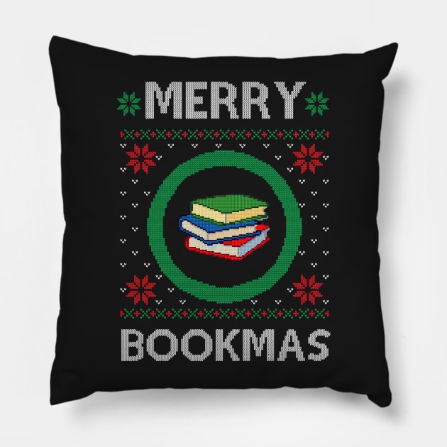 Merry Bookmas Christmas Knitted Texture for Book Readers Pillow by rawresh6