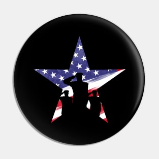 US Flag Star With Saluting Soldiers July 4th Veterans Day Pin