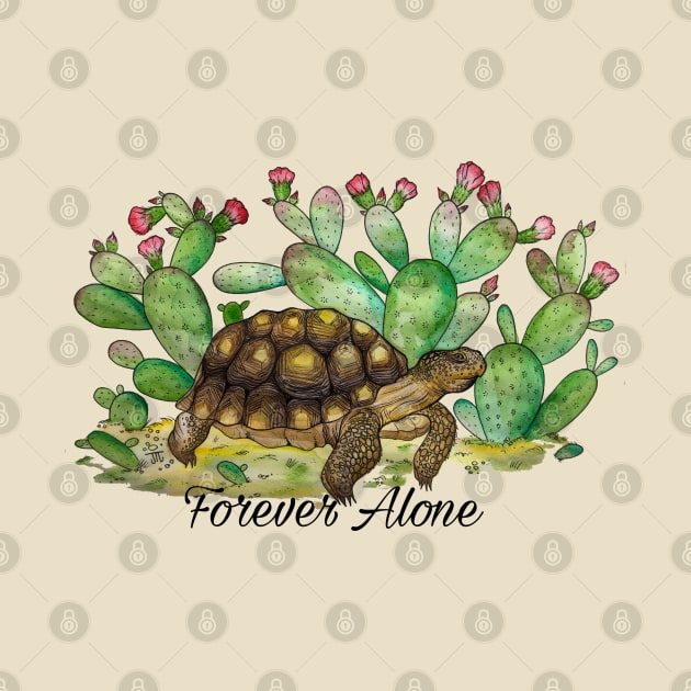 Forever Alone Desert Tortoise and paddle cacti by JJacobs