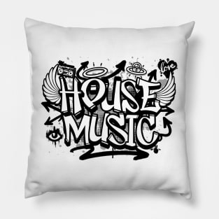 HOUSE MUSIC  -  Graffiti Steez (Black/Grey) Pillow