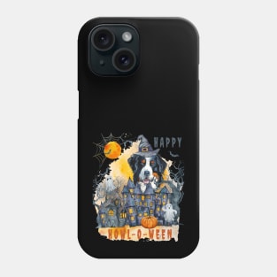 Bernese Mountain Dog Happy Howl-o-ween Ghost Houses Funny Watercolor Phone Case