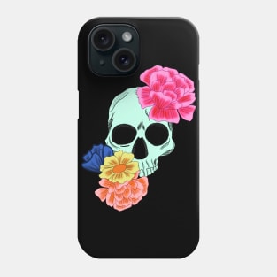 Light Green Skull with Neon Pink yellow orange and blue flowers Phone Case