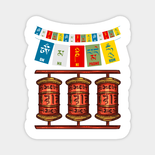 Tibetan Buddhist Prayer Flags Prayer Wheels and Mantras Magnet by TammyWinandArt