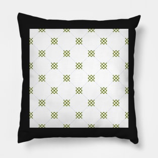 Diamond pattern on a white background with interlocking olive green motif. A simple and classy, no fuss design. Pillow