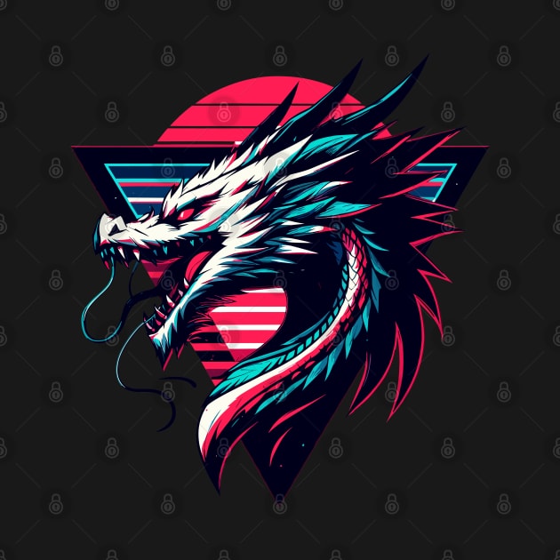 Cool Neon Retro dragon magical Creature by TomFrontierArt