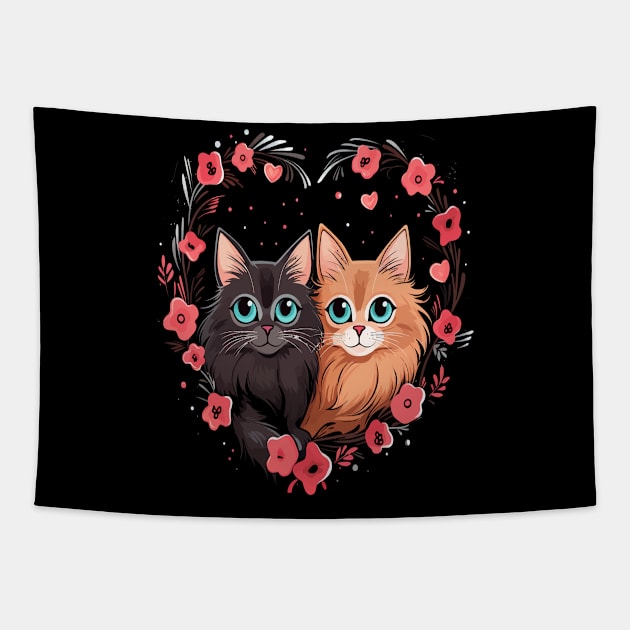 Somali Cat Couple Valentine Tapestry by JH Mart