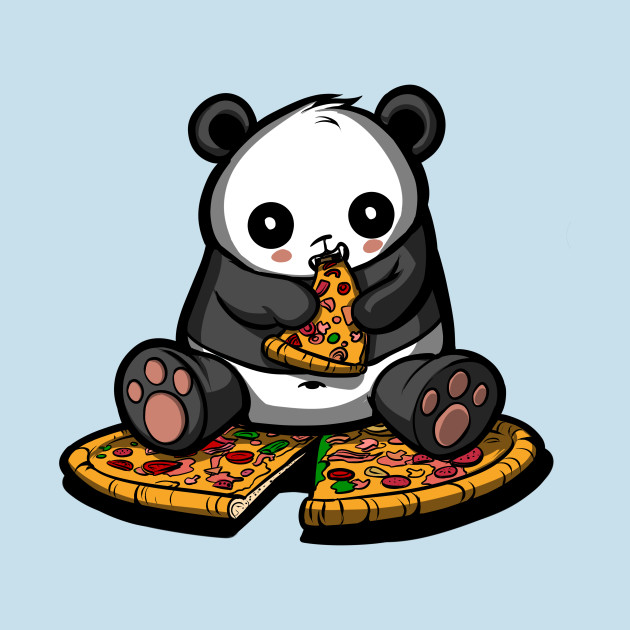 Panda Bear Eating Pizza Funny Cartoon Kawaii - Panda Eating Pizza - T