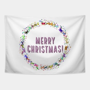 Reindeer Rainbow Sleigh Merry LGTBQ Christmas Tapestry