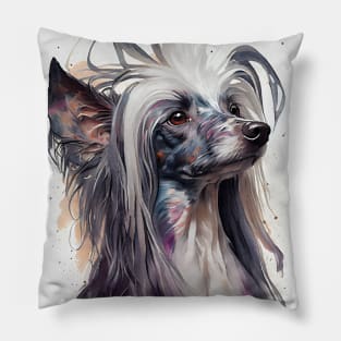 A Chinese Crested Dog Watercolor Portrait Pillow