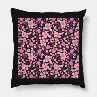 Sakura flower blooms on storm grey background Pillow