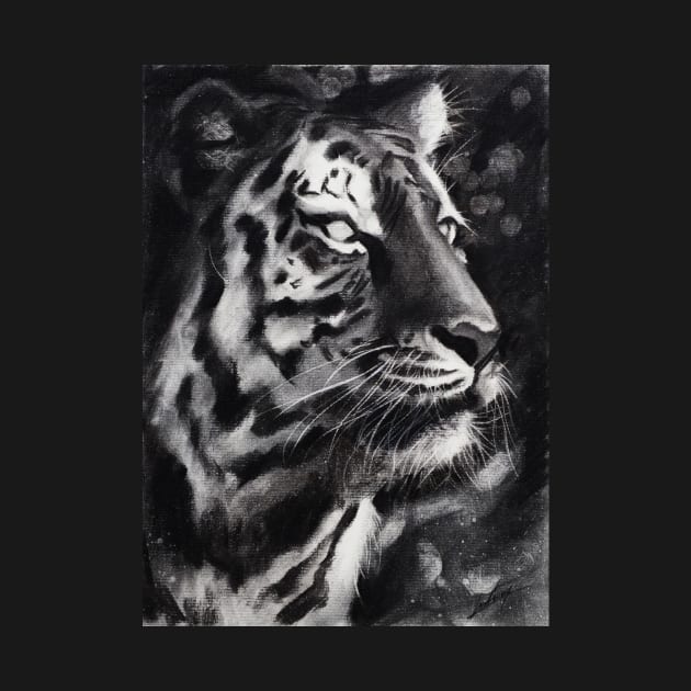 Tiger - charcoal drawing by Iulian Cetanas