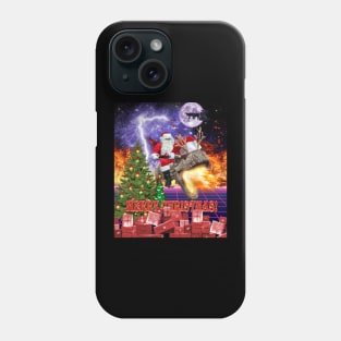 Christmas Santa Riding Fire Dinosaur, Synthwave Funny Phone Case