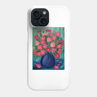 beautiful flowers done in metallic paint . In a blue vase . Phone Case