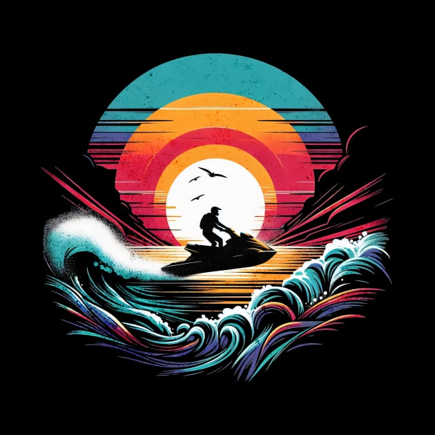 Retro Sunset Jetski Design by Miami Neon Designs